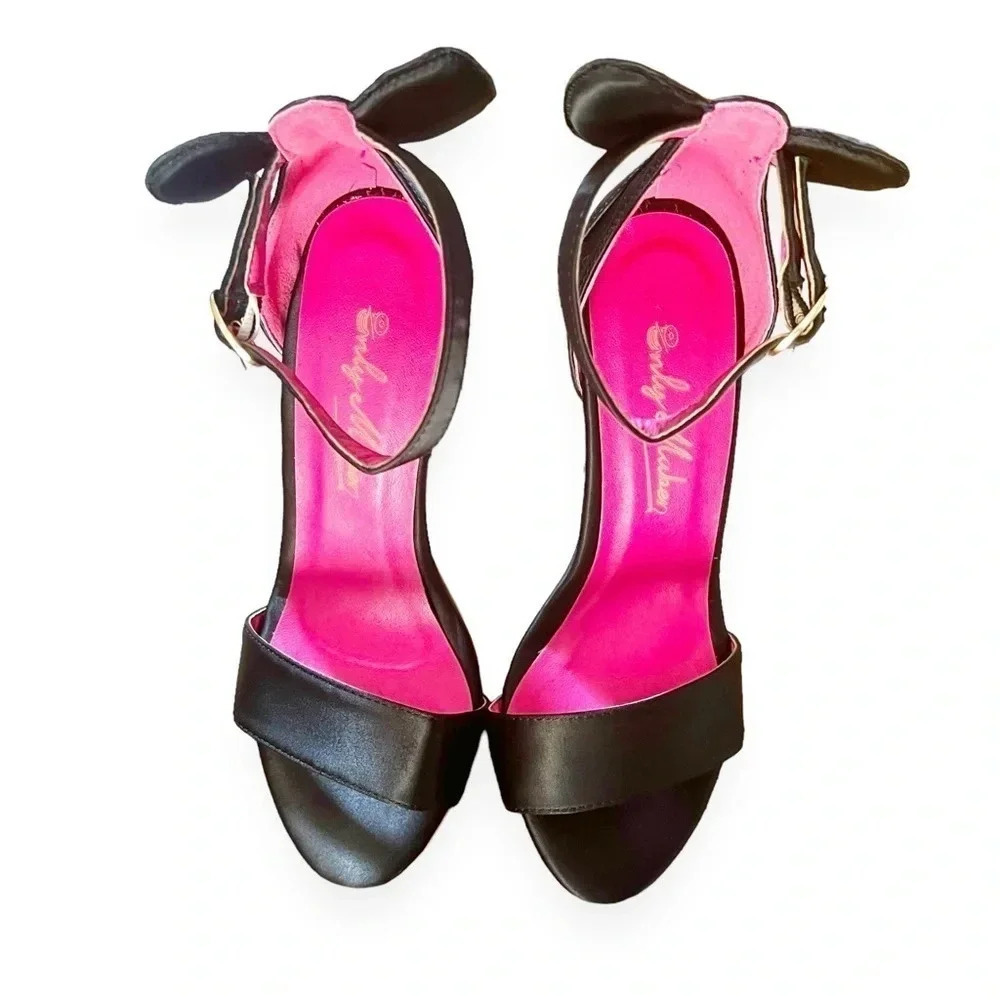 NEW Only Maker Bow Mouse Ears Satin Black Pink Stiletto Heels Size 37 (US 6.5-7) - Picture 6 of 12
